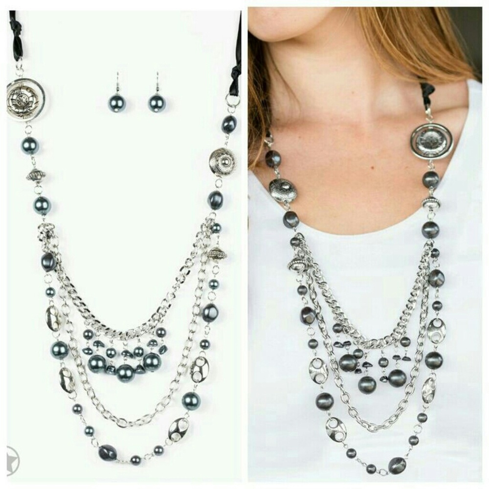 🌻 Black Silk Ribbon layered Necklace